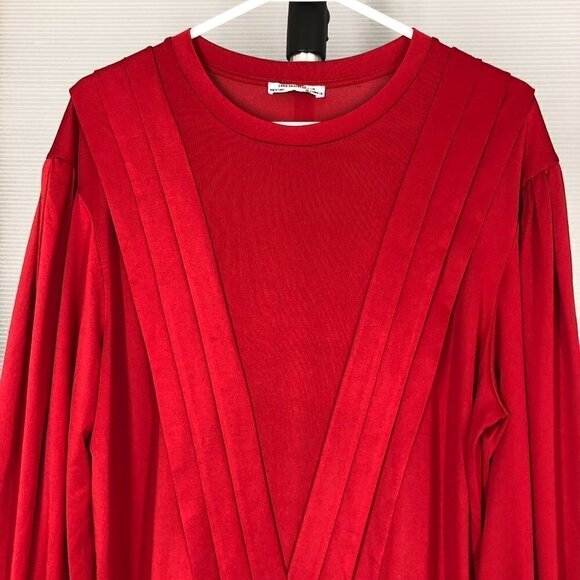 ZARA Red Pleated Balloon Long Sleeve Mini Dress Sz M - Picture 3 of 10